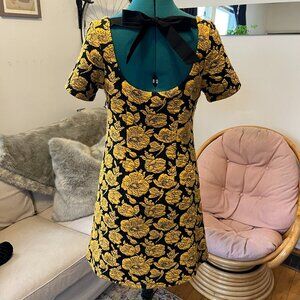 Maeve by Anthropologie Black & Yellow Marigold Tie-Back Mini Dress